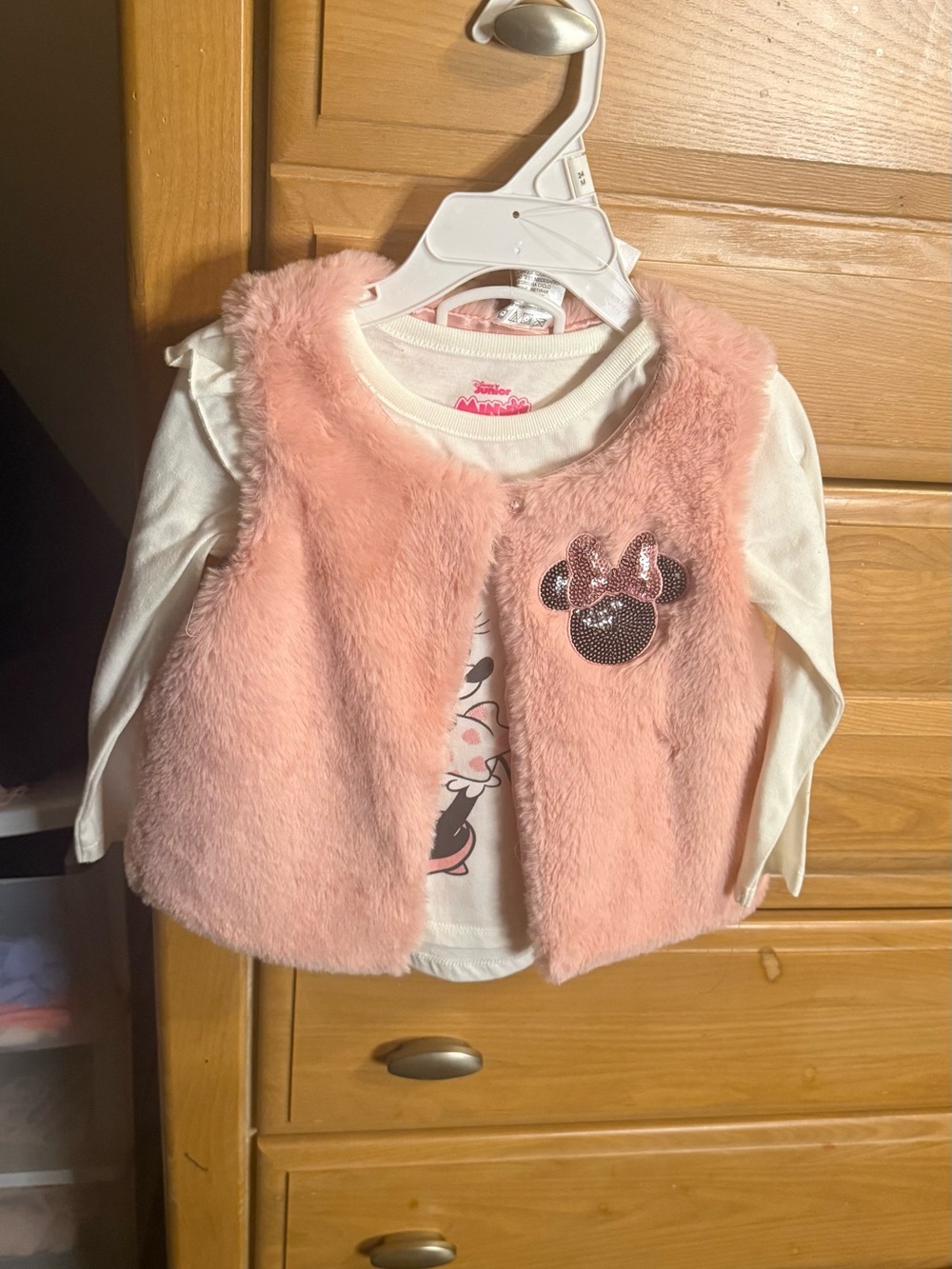 Disney Pink Faux Fur Vest & Minnie Graphic Top Kids Matching Set